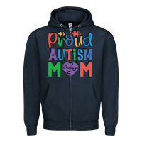 Navy Proud Autism Mom Zipper Hoodie - CowhideDigitalArt