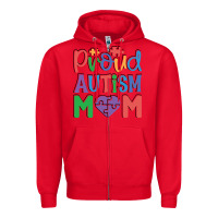 Red Proud Autism Mom Zipper Hoodie - CowhideDigitalArt