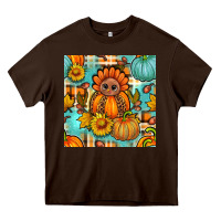 Chocolate Brown thanksgiving turkey with tartan seamless pattern bbs Heavy Core Tee - BundleAndBundleShop