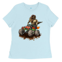 Baby Blue monster truck and t rex dinosaur Ladies Tee - LillyAllenDesigns