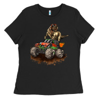 Black monster truck and t rex dinosaur Ladies Tee - LillyAllenDesigns