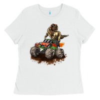 White monster truck and t rex dinosaur Ladies Tee - LillyAllenDesigns
