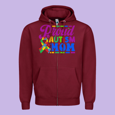 Proud Autism Mom Zipper Hoodie Designed By Cowhidedigitalart