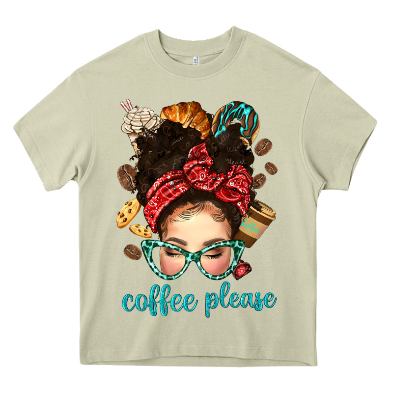 Coffee Please Messy Bun With Coffee Bean Bbs Heavy Core Tee by BundleAndBundleShop | Teevron