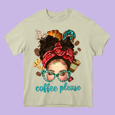 Coffee Please Messy Bun With Coffee Bean Bbs Heavy Core Tee Designed By Bundleandbundleshop