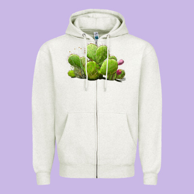 Desert Prickly Pear Cactus Zipper Hoodie Designed By Lillyallendesigns