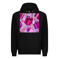 Black valentines day gift box and cookie seamless pattern Premium Hoodie - BundleAndBundleShop