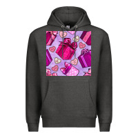 Charcoal Heather valentines day gift box and cookie seamless pattern Premium Hoodie - BundleAndBundleShop