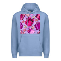 Colony Blue valentines day gift box and cookie seamless pattern Premium Hoodie - BundleAndBundleShop