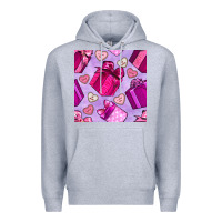 Heather Grey valentines day gift box and cookie seamless pattern Premium Hoodie - BundleAndBundleShop