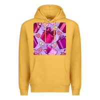 Mustard valentines day gift box and cookie seamless pattern Premium Hoodie - BundleAndBundleShop