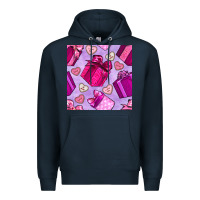 Navy valentines day gift box and cookie seamless pattern Premium Hoodie - BundleAndBundleShop