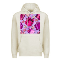 Oatmeal Heather valentines day gift box and cookie seamless pattern Premium Hoodie - BundleAndBundleShop