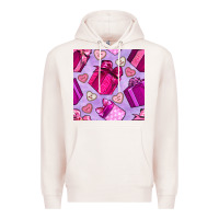 Pale Pink valentines day gift box and cookie seamless pattern Premium Hoodie - BundleAndBundleShop