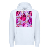 White valentines day gift box and cookie seamless pattern Premium Hoodie - BundleAndBundleShop
