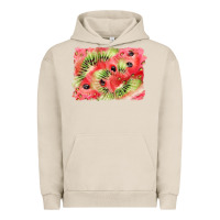 Pigment French Oak watermelon strawberry kiwi background Urban Hoodie - BarkalooDesign