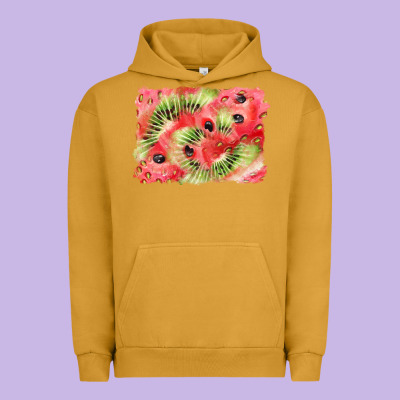 Watermelon Strawberry Kiwi Background Urban Hoodie Designed By Barkaloodesign