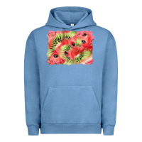 Pigment Pebble Blue watermelon strawberry kiwi background Urban Hoodie - BarkalooDesign