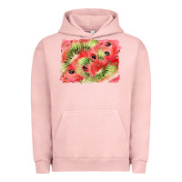 Pigment Salmon watermelon strawberry kiwi background Urban Hoodie - BarkalooDesign