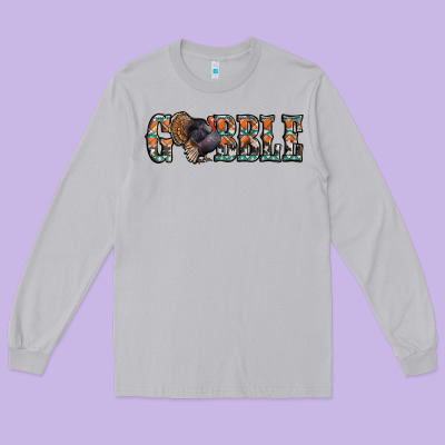 Gobble Thanksgiving Turkey Long Sleeve Tee Designed By Jasminsmagicworld