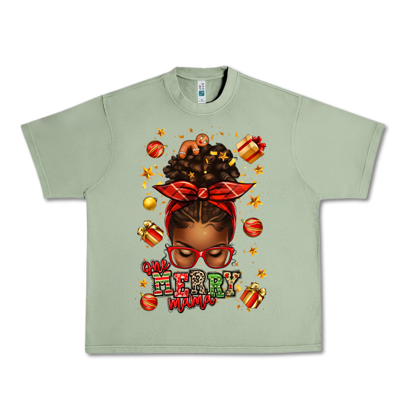 One Merry Mama Christmas Afro Messy Bun Urban Heavy Tee by texasbilliewilder | Teevron