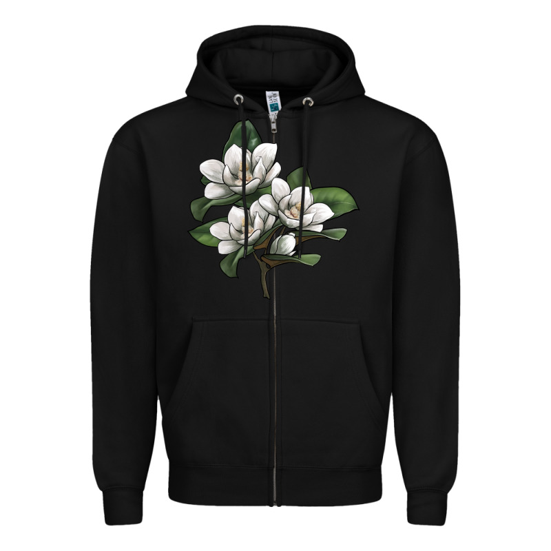 Magnolia Flower Illustration Zipper Hoodie by LillyAllenDesigns | Teevron