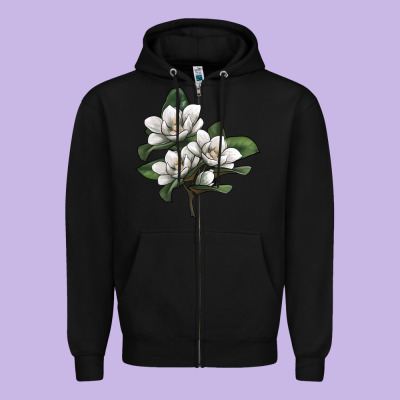 Magnolia Flower Illustration Zipper Hoodie Designed By Lillyallendesigns