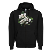Black Magnolia Flower Illustration Zipper Hoodie - LillyAllenDesigns