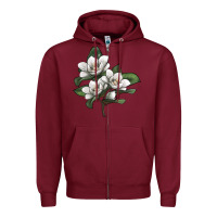 Burgundy Magnolia Flower Illustration Zipper Hoodie - LillyAllenDesigns