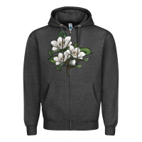 Charcoal Heather Magnolia Flower Illustration Zipper Hoodie - LillyAllenDesigns