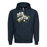 Navy Magnolia Flower Illustration Zipper Hoodie - LillyAllenDesigns