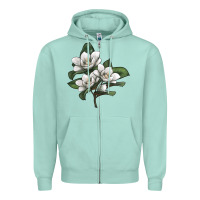 Seafoam Magnolia Flower Illustration Zipper Hoodie - LillyAllenDesigns