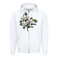 White Magnolia Flower Illustration Zipper Hoodie - LillyAllenDesigns