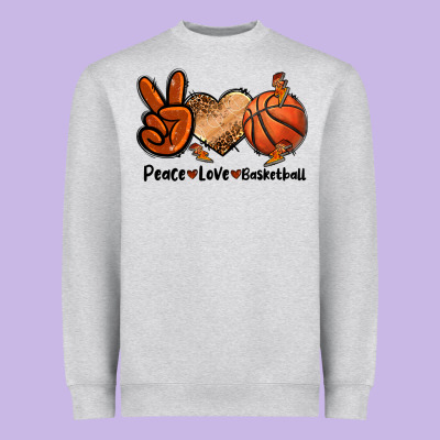 Peace Love Basketball Heavyweight Sweatshirt Designed By Fadigitalartstudio