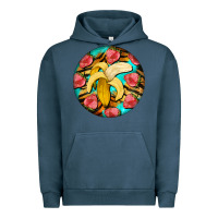 Pigment Midnight Navy banana and strawberries with tiger pattern Urban Hoodie - BarkalooDesign