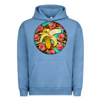 Pigment Pebble Blue banana and strawberries with tiger pattern Urban Hoodie - BarkalooDesign