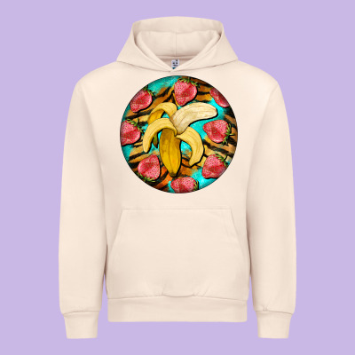 Banana And Strawberries With Tiger Pattern Urban Hoodie Designed By Barkaloodesign