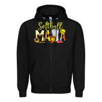 Black Softball Mama Zipper Hoodie - CowhideDigitalArt