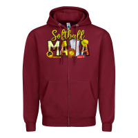 Burgundy Softball Mama Zipper Hoodie - CowhideDigitalArt