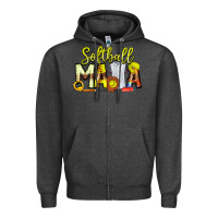 Charcoal Heather Softball Mama Zipper Hoodie - CowhideDigitalArt