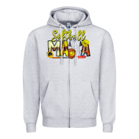 Heather Grey Softball Mama Zipper Hoodie - CowhideDigitalArt