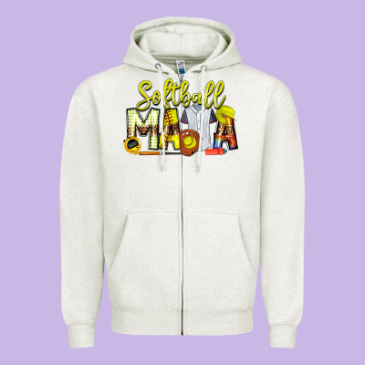 Softball Mama Zipper Hoodie Designed By Cowhidedigitalart