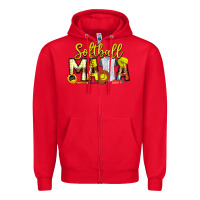 Red Softball Mama Zipper Hoodie - CowhideDigitalArt