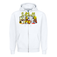 White Softball Mama Zipper Hoodie - CowhideDigitalArt
