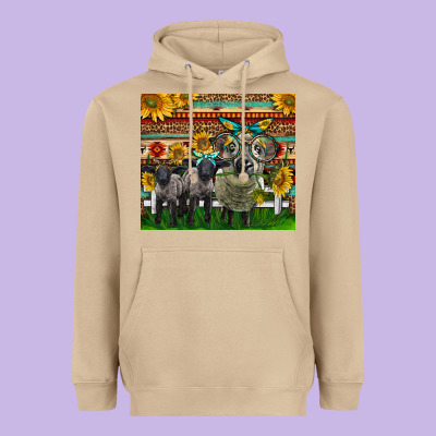 Western Cute Hampshire Sheep Family Heavyweight Hoodie Designed By Lillyallendesigns