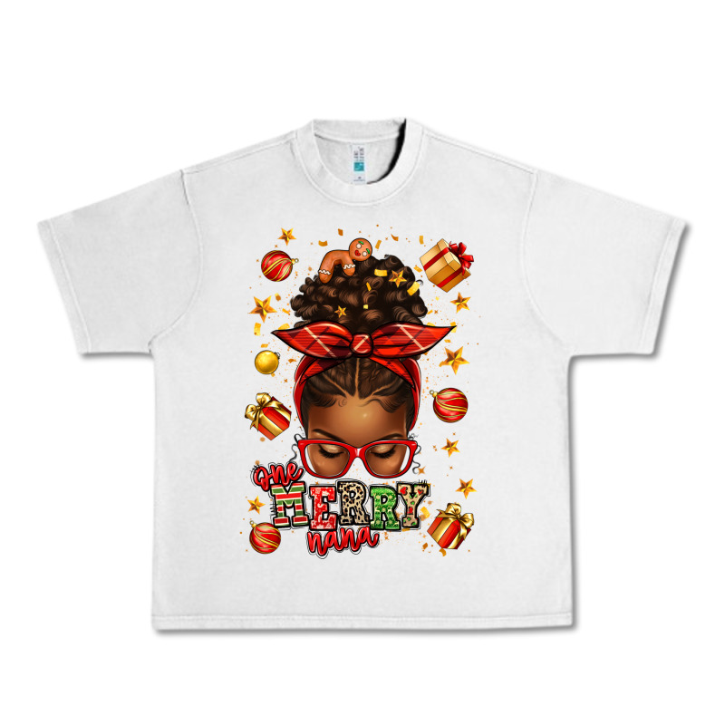 One Merry Nana Christmas Afro Messy Bun Urban Heavy Tee by texasbilliewilder | Teevron