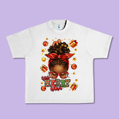 One Merry Nana Christmas Afro Messy Bun Urban Heavy Tee Designed By Texasbilliewilder