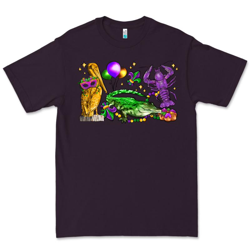 Mardi Gras Pelican Alligator And Crawfish Premium Tee by LillyAllenDesigns | Teevron