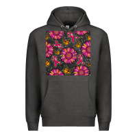 Charcoal Heather breast cancer sunflower seamless pattern Premium Hoodie - BundleAndBundleShop
