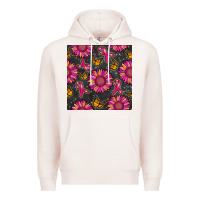 Pale Pink breast cancer sunflower seamless pattern Premium Hoodie - BundleAndBundleShop